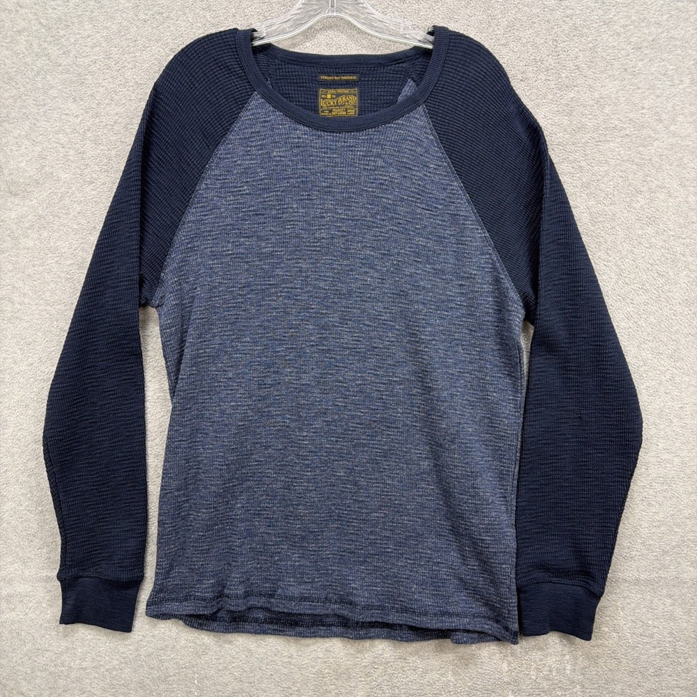 Lucky Brand Shirt Men Large Blue Strong Boy Thermal Waffle Knit Crew Long Sleeve